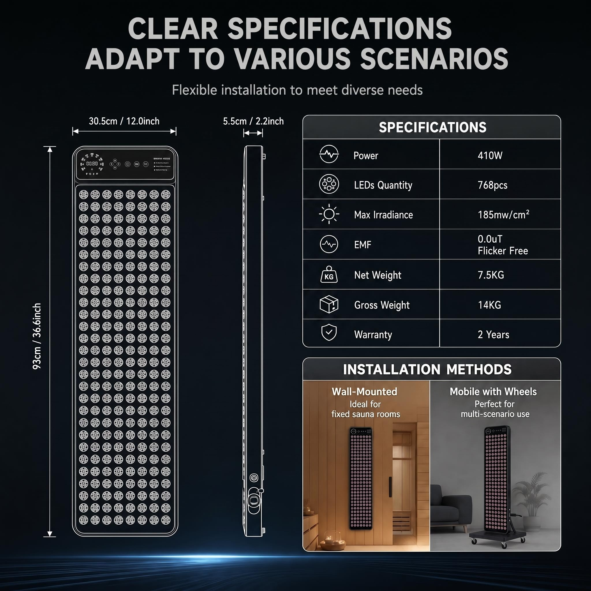 Sauna Red Light Panel - Specification Sauna Red Light Panel - Specification
